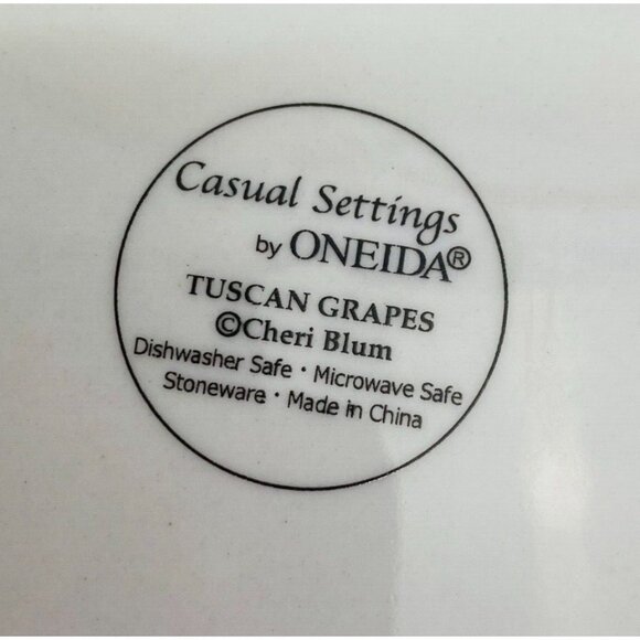 Oneida TUSCAN GRAPES Cheri Blum Rim Panels Dots Stoneware Dinner Plates Set 4 - Picture 8 of 10